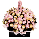 Moët Rosé & Chocolate Heart Bouquet - Abundance - Pink & Gold