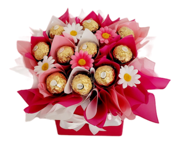 Chocolate Blooms With Daisies - Pink & White
